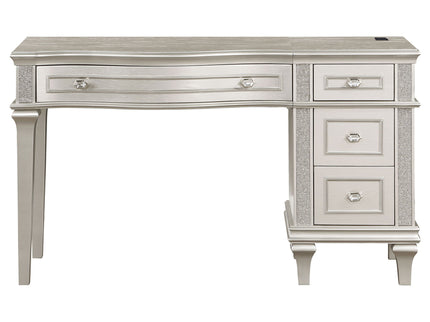 Colwood - 4 Drawer Vanity Desk With And Built In Charging - Silver Gray