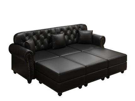 Upholstered Sofa With Nailhead Trim, Rolled Armrests With Ottoman