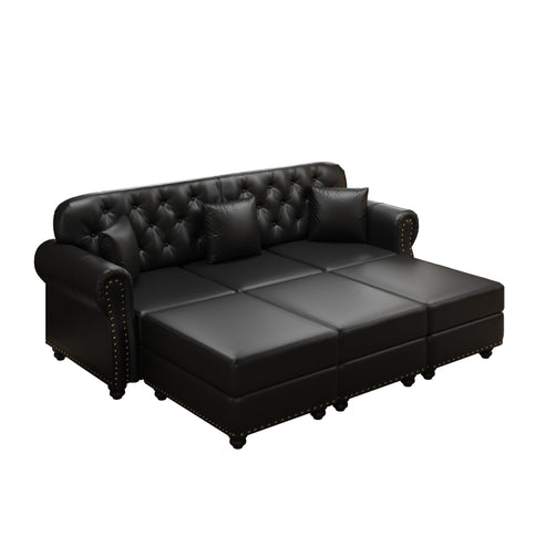 Upholstered Sofa With Nailhead Trim, Rolled Armrests With Ottoman