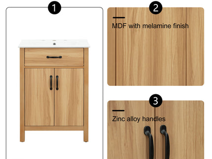 Bathroom Vanity With Flip Drawer, 2 Soft Close Doors, Adjustable Shelf And Ceramic Sink