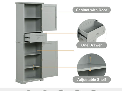 Tall Freestanding Bathroom Storage Cabinet With Drawer And Adjustable Shelf