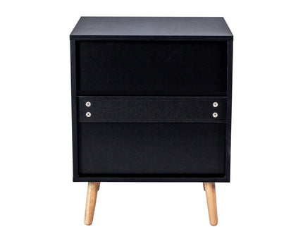 2 Drawer Rattan Nightstand For Bedroom And Living Room, End Table, Side Table With 2 Hand Made Rattan Decorated Drawers - Black