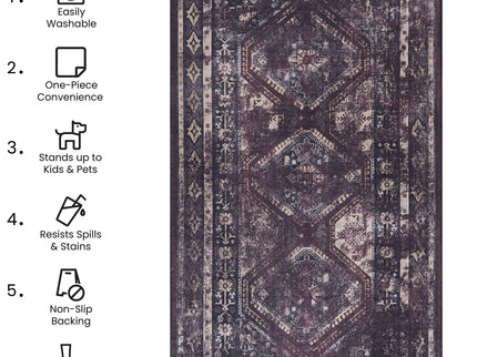 Maval - 9' X 12' Washable Area Rug - Black / Burgundy