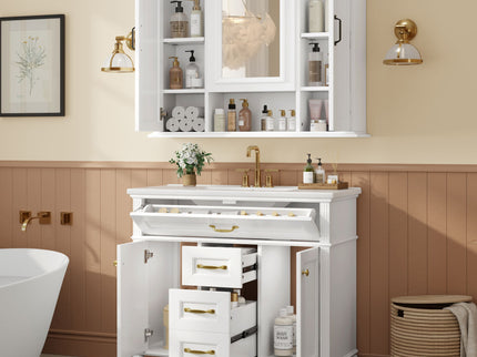 Modern Freestanding Bathroom Vanity With Sink, Cabinet, Soft-Close Drawers, Tip-Out Tray