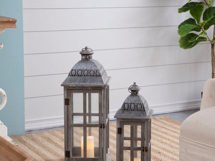 Wooden Candle Lantern Decorative, Hurricane Lantern Holder Decor For Indoor Outdoor, Home Garden Wedding - Gray