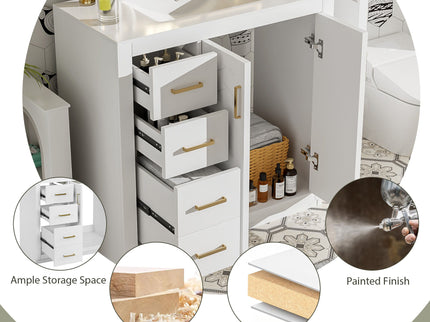 Bathroom Vanity With Sink Combo, Storage Cabinet, Freestanding Set With 3 Drawers & Soft Closing Doors