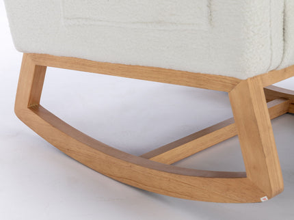 Teddy Fabric Rocking Chair With Packet Wood Legs - Ivory