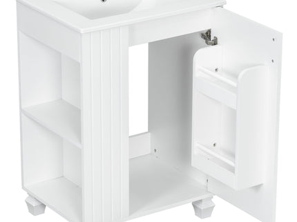 Classic Retro Bathroom Vanity With Sink, Door Shelf, Side Open Storage Frame
