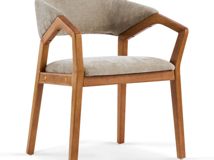 Indoor Upholstered Dining Chair (Set of 2) With Sturdy Frame And Ergonomic Curved Backrest - Oatmeal / Teak