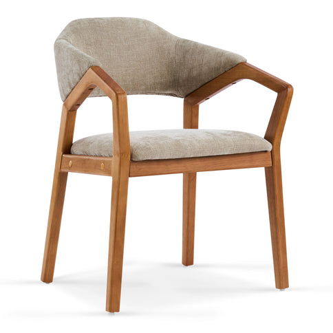 Indoor Upholstered Dining Chair (Set of 2) With Sturdy Frame And Ergonomic Curved Backrest - Oatmeal / Teak