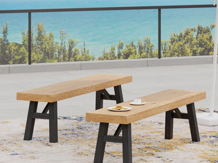 Outdoor Bench With Slat Panel Design And Acacia Wood Frame