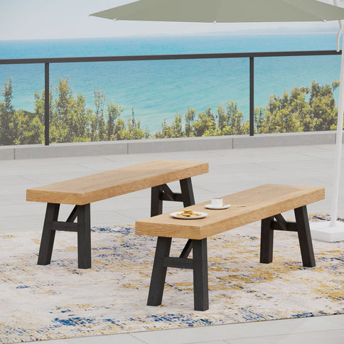 Outdoor Bench With Slat Panel Design And Acacia Wood Frame
