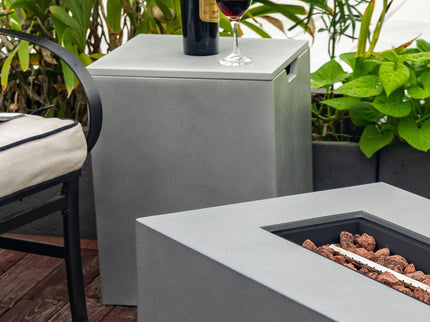 Propane Gas Fire Pit Table, 50000 Btu Rectangular With Glass Wind Guard For Outside - Gray