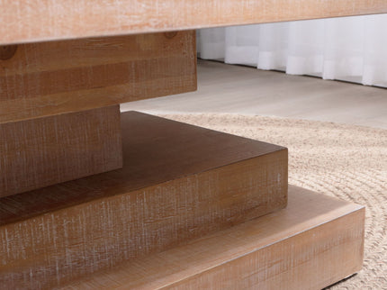 Modern Rustic Coffee Table, Rectangular Center Table For Living Room - Natural Wood Wash / Rustic