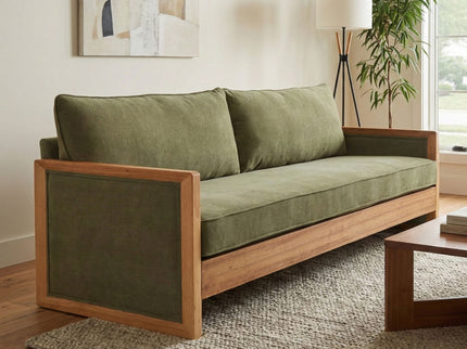 Modern 3 Seater Sofa With Wood Armrests