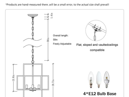 4 Light Metal Lantern Tiered Pendant Hanging Light Fixtures, Industrial Farmhouse Adjustable Height Chandeliers For Dining Room Hallway Foyer Entryway (E12 Bulbs Not Included)