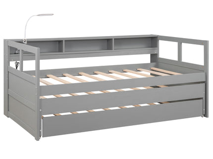 Daybed With 2 Trundles, 3 Storage Cubbies, Built In USB Charging Light