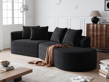 Upholstered Oversized Sectional Sofa, 4 Seater Extra Deep & Wide Curved Cloud Couch With 4 Throw Pillows For Living Room - Black