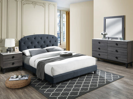 Button Tufted Bed With Nailhead Trim