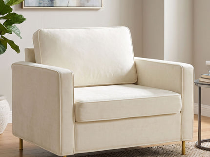 Accent Chair Upholstered Single Sofa With Square Arms, Sewn Pillow Back For Living Room