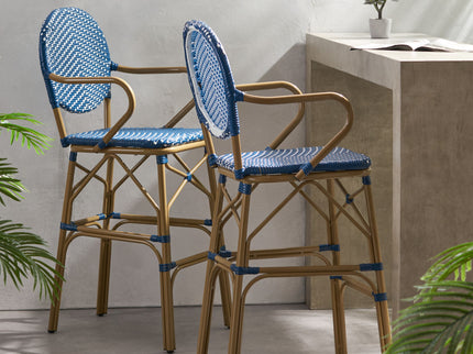 Outdoor Wicker And Aluminum French Barstools (Set of 2)