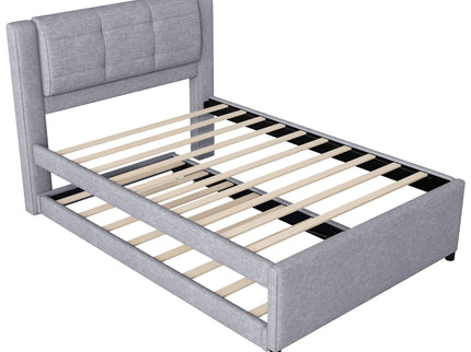 Upholstery Platform Bed With Trundle, Trundle Can Be Flat Or Erected