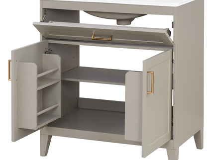 30" Bathroom Vanity With Sink Top, Soft Close Double Doors & Tip Out Drawer, Adjustable Interior Shelf, Door Mounted Organizers - Beige
