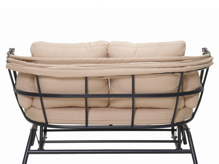 2 Person Egg Shaped Outdoor Swing Chair With Adjustable Canopy - Acacia Wood / Black / Taupe