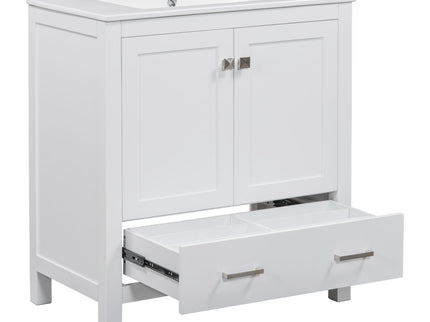 Bathroom Vanity With Single Sink, Combo Cabinet Undermount Sink, Bathroom Storage Cabinet With Two Doors And A Drawer, Soft Closing, Multifunctional Storage, Solid Wood Frame