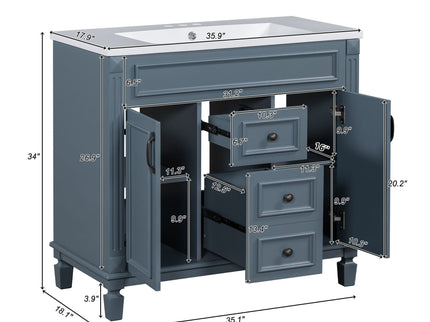 Bathroom Vanity With Top Sink, Mirror Cabinet, 2 Soft Closing Doors & 2 Drawers