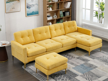 Modern L - Shape Convertible Sectional Sofa With Movable Ottoman