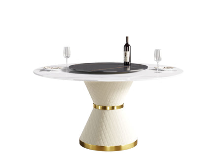 Modern Artificial Stone Round Carbon Steel Base Dining Table, Artificial Stone Turntable