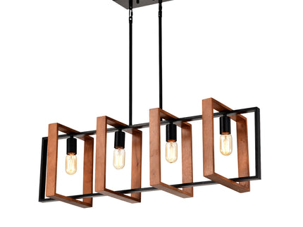 4 Light Kitchen Island Lights Pendant Light Farmhouse Dining Room Light Fixture, Rectangular Chandelier, 36" Hanging Lighting For Living Room, Conference Room, Home Office - Matte Black