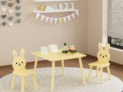 Table And Chair Set With 2 Bunny Chairs, Children's Activity Table For Toddlers, Cute Animal Design - Yellow