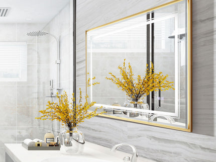 LED Bathroom Beveled Mirror, 3000 - 6000K Gradient Front And Backlit LED Mirror For Bathroom, 3 Colors Dimmable, Ip54 Enhanced Anti Fog