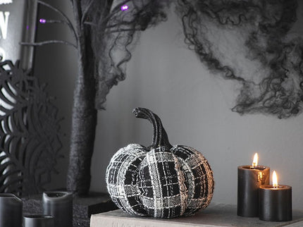 Light Plaid Pumpkin, For Holiday Halloween Decor - Black / White