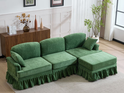 Cloud Sofa With Removable Ruffled Skirt With Ottoman And Flared Arms