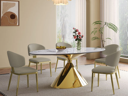 Modern Luxury Marble Dining Table Set Oval Kitchen Table With Stainless Steel Base - Gold / White Print