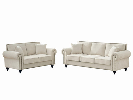 Modern 3 And 2 Seater Sofa With Rolled Arms, Tufted Upholstered Couch