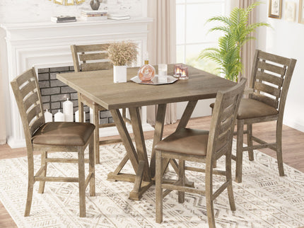 5 Pieces Set Counter Table Set Square Counter Table Solid Wood Modern Farmhouse Rustic Look Distressed Look - Grayish Brown