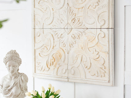 Distressed Wooden Square Wall Panels (Set of 4) - White