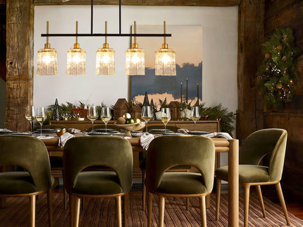 Chandelier 5 Light, Fixture Over Table - Black / Gold