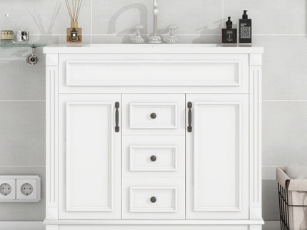 Bathroom Vanity With Top Sink, Basin On Cabinet With 2 Soft Closing Doors And 2 Drawers