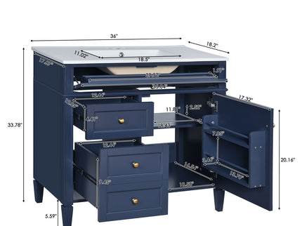 Bathroom Vanity With Top Sink, Modern Bathroom Storage Cabinet, 2 Drawers And A Tip-Out Drawer, Single Sink Bathroom Vanity - Blue