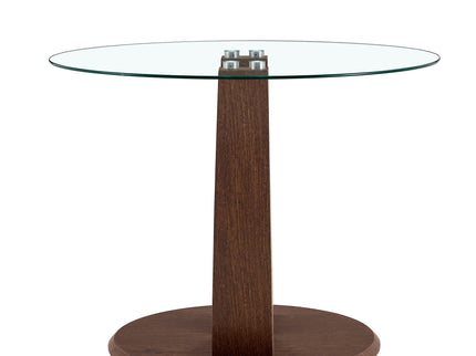 2 In 1 Round Glass Dining Table With Adjustable Curved Base, - Transparent / Walnut