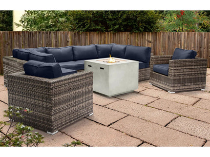 Premium 6 Person Wicker Patio Seating Group With Deep Cushions And Concrete Fire Pit - Gray Mix