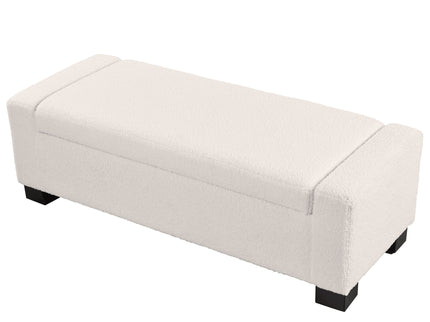 Textured Boucle Ottoman Bench With Hinged Lid For Seating And Storage - Beige