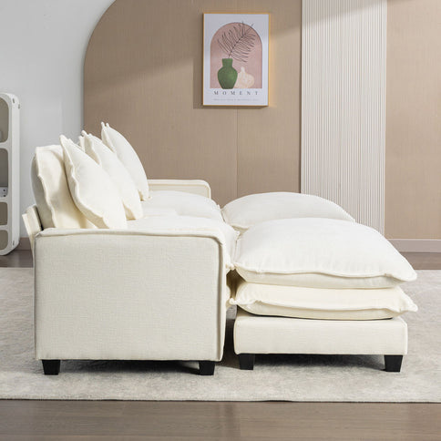 Sectional Sofa Upholstered Sofa With Two Removable Ottoman, Two USB Ports, Two Cup Holders And Large Storage Box For Living Room