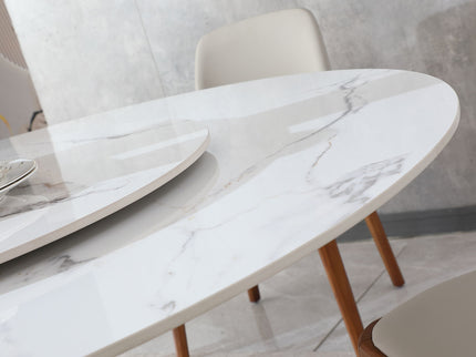 Round Dining Table 53" With Lazy Susan - Walnut / White