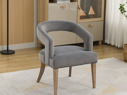 Wide Modern Barrel Open Back Upholstered Accent Chair With Weathered Solid Wood Legs